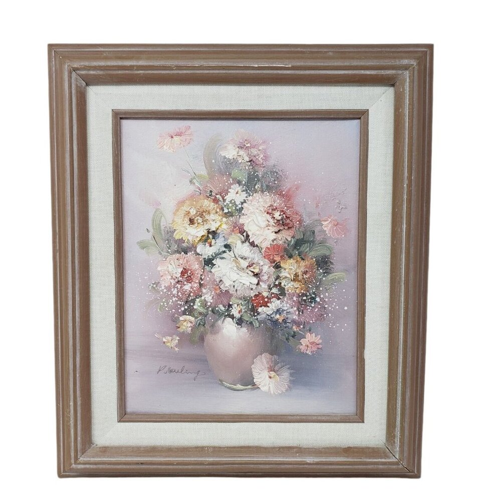 P. Keeling Still Life Floral Oil Painting 8x10 Canvas Signed Framed Flowers READ